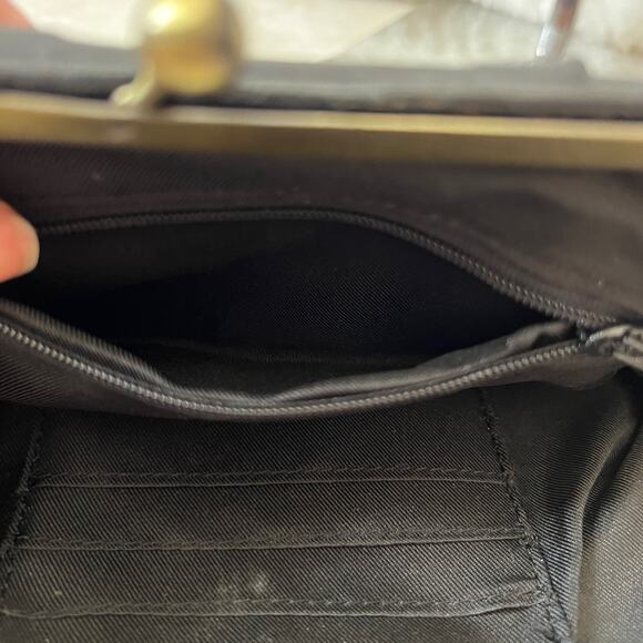 Vintage Black Leather Brass Hardware Wallet on a Chain Evening Clutch Bag - Picture 7 of 12